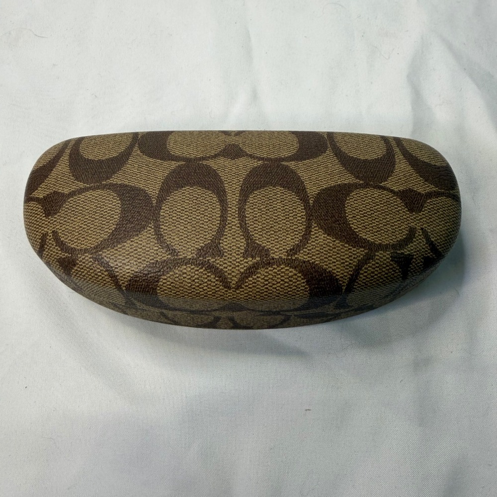 Coach Signature C Monogram Brown Tan Hard Clamshell Sunglasses Eyeglasses Case